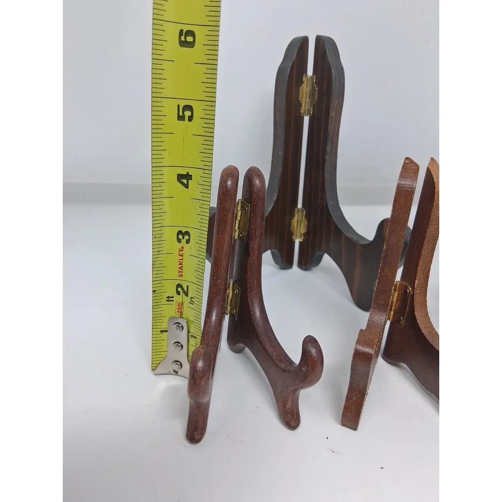 Hinged Easel Plate Holders Wooden Folding Set of 7 Black/brown. Q